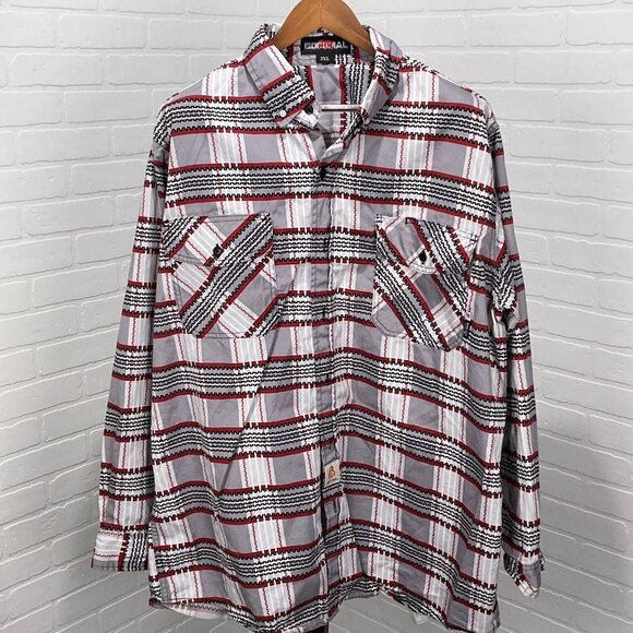 Bocomal Shirt Mens‎ 2XLGray Red Plaid Flame Resistant Cotton Twill Chore Work - Picture 1 of 10